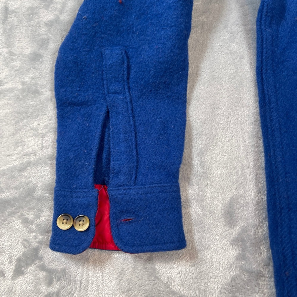 Woolrich Vintage Mens Blue Wool Blend Shirt Jacket Red Trim Made in USA 6012 S - Picture 2 of 8